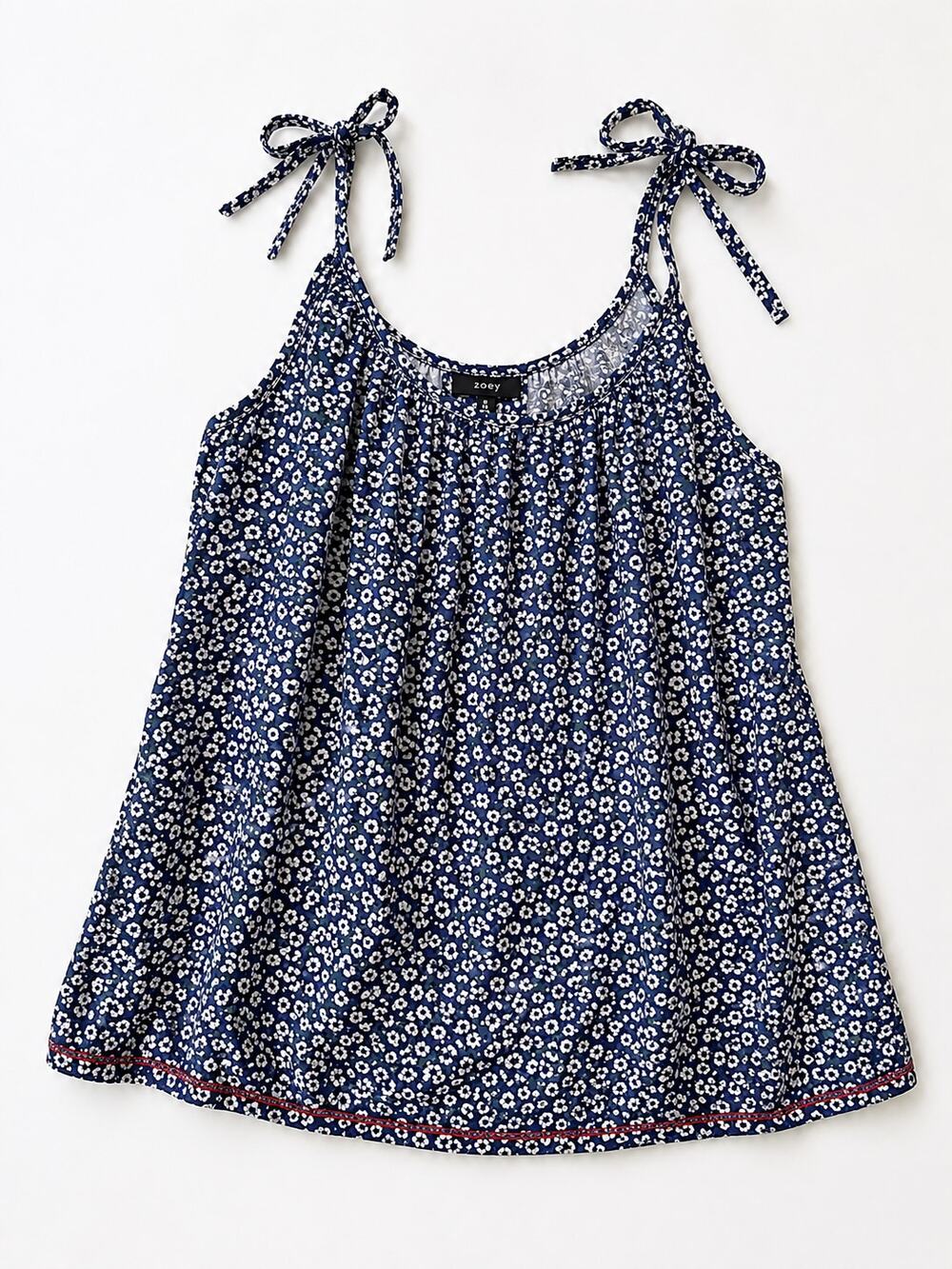 Zoey Blue White Floral Tie Strap Cami Tank Top XS Boho Cottagecore